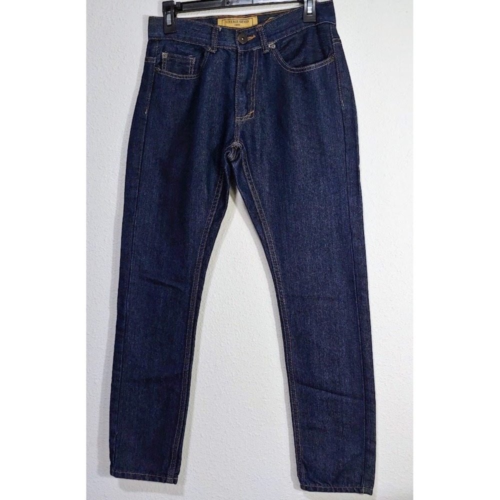 Vintage Genes 1991 Mens Slim Straight 28 x30 Jeans Dark Indigo Blue Denim Pants - Picture 3 of 13